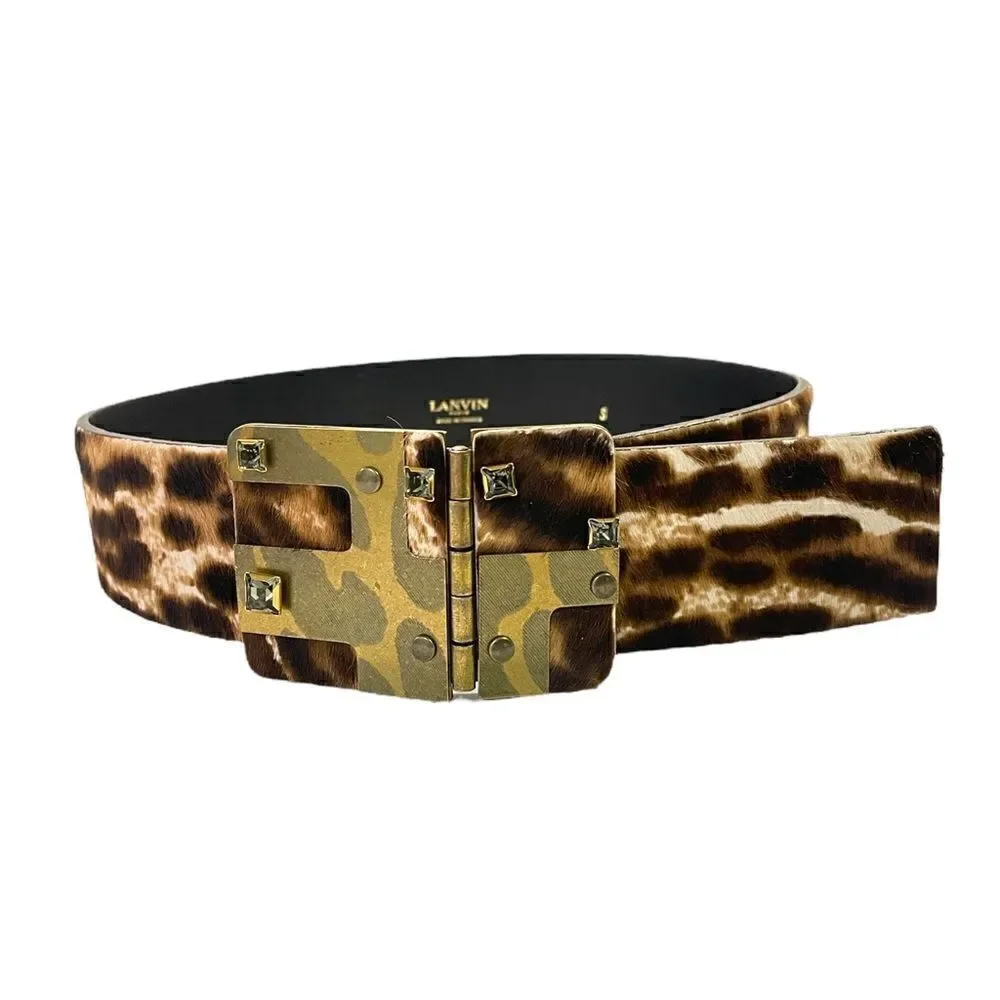 LANVIN Calf Hair Waist Belt with Antique Gold and Crystal Buckle |Size: Small|